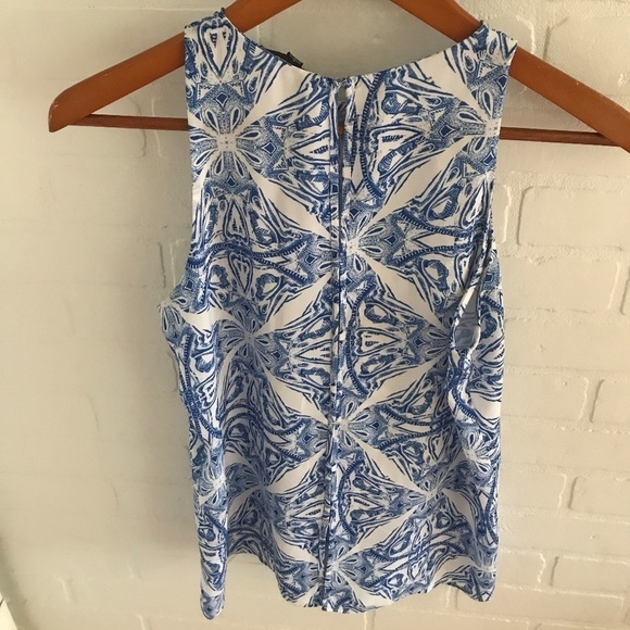 Audrey & Celine Tank top Chiffon Blue White Greek Mosaik Paisley print Size S - Picture 6 of 8